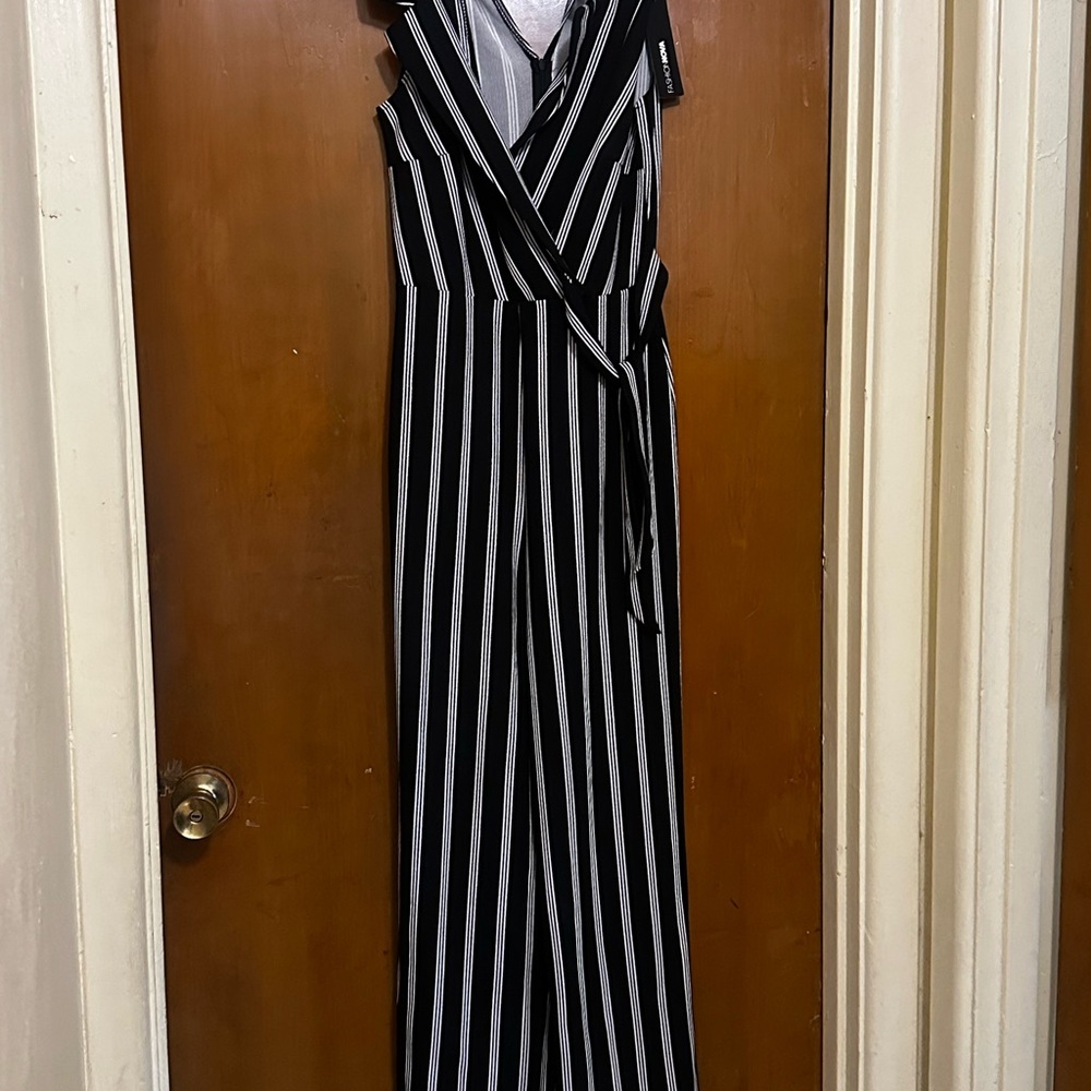 Fashion Nova Monochrome Striped Jumpsuit